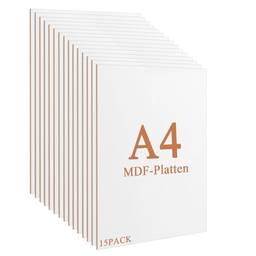 YAYODS Lot de 15 plaques de bois A4 en MDF - 3 mm - 300 x 210 x 3 mm - Pour bricolage - Plaque en bois blanc pour laser, routeur CNC, modélisation, scie à chantourner ajourée