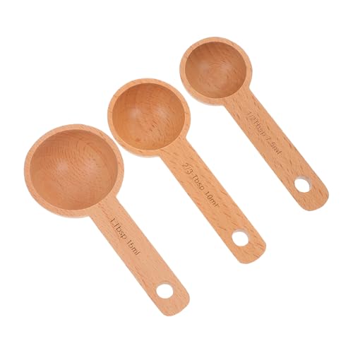 ELAYARD Cucharas Medidoras de Madera de Haya para Café y Té, Set de 3 Piezas (7.5 Ml, 10 Ml, 15 Ml), Cucharas Pequeñas para Especias y Ingredientes Secos en Cocina