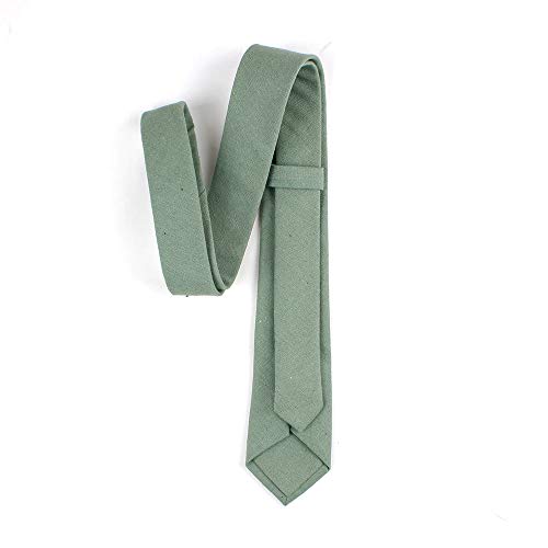 Image of Elfeves Men's Skinny Solid Color Tie Causal Cotton Linen Narrow Slim cut Necktie