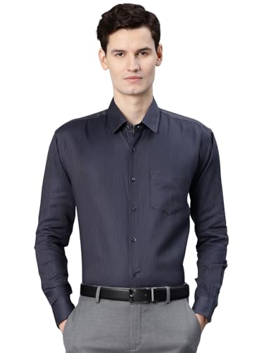 Image of Majestic Man Men's Solid Cotton Blend Textured Wrinkle-Resistant Slim Fit Easy Iron Formal Shirt