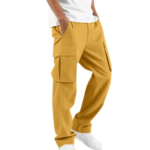 Men's Corduroy Cargo Pants Trendy Casual Fall Winter Running Sweatpants for Men Elastic Waist Relaxed Fit Track Pants
