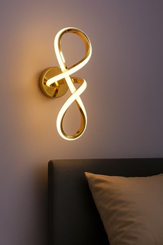 Image of OJIT Modern Curvy 12W LED Wall Lamp with 3-Color Changing for Bedroom & Modern Home Decor (French Gold-213)