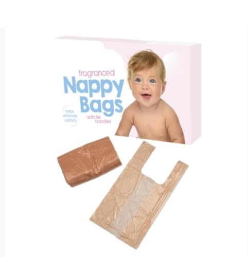 UKDGTMR 150 bolsas de pañales de colores con asas de corbata, perfumadas para eliminar olores, duraderas y a prueba de fugas, ligeras y perfectas para bolsas de viaje de bebés