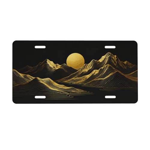 LHUAIKI Golden Mountains Sun Water River Front License Plate Car Decorative License Plates Aluminum Metal Decor Accessory Novelty Vanity Tag Cover with 4 Holes for Men Women 6" X 12"