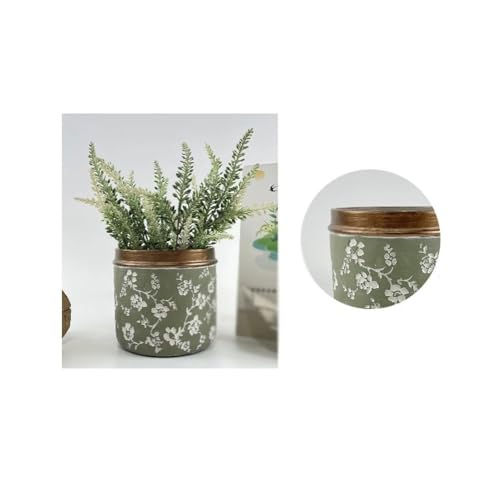 Pot de fleurs à bords dorés et ciment blanc en relief floral - 4