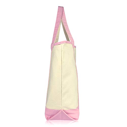 Dalix 22" Extra Large Shopping Tote Bag W Outer Pocket In Pink And Natural #TOP2