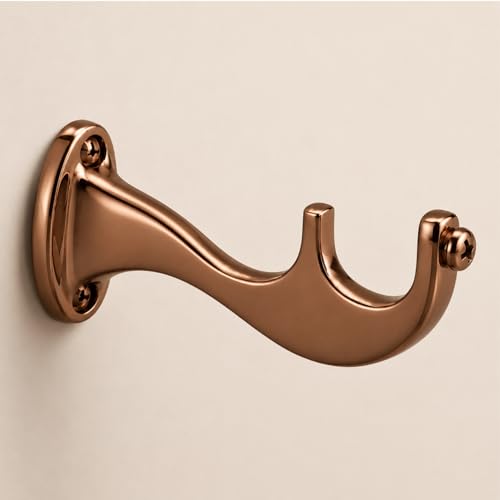 Image of Elite Aluminum Curtain Rod Brackets - Heavy-Duty Wall Mount Clamps for Curtain Rod Support for Door and Window Curtain Rods with Screw and Wall Plug - Pack of 2PCS (Royal Rose Gold)