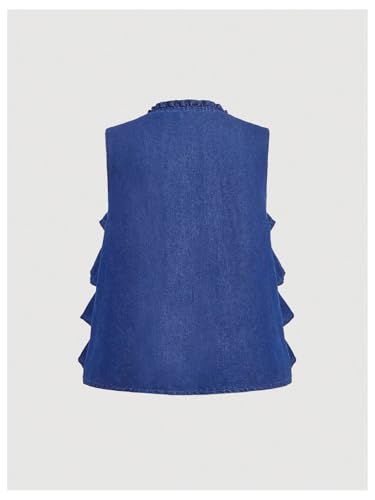 MakeMeChic Women's Denim Vest Bow Tie Front Ruffle Tiered Sleeveless Vests2