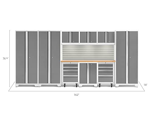 Image of ‎‎‎‎‎NewAge Products Garage Cabinets Bold Series 10 PC Set White (3X 30 Locker, 2-Door Base, 2X Rolling Tool Drawer, 3X Wall Cabinet, 72 inch Bamboo Worktop, Slatwall Backsplash, LED Lights), 56982