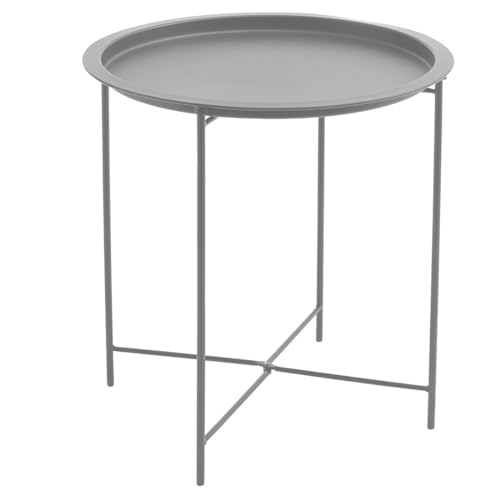 Acomoda Textil – Mesa Auxiliar Plegable de Metal para Recibidor, Salón y Oficina. Mesita de Café Redonda para Centro con Bandeja Extraíble Decorativa, Cómoda y Ligera 47x51 cm. (Gris)