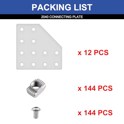 Image of 12pcs 2040 L Corner Bracket Joining Plate T Slotted Accessories 12-Hole 2040 Hardware Connector 2040 with T Nuts and Screws Silver