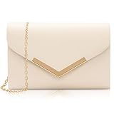 Larcenciel Pochette Nuda, Borsa Beige Donna a Busta con Catena Rimovibile, Elegante Borse a Mano Clutch Pelle PU, Borsa a Tracolla Minimalista per Matrimoni, Feste, Prom, 21x13x5CM
