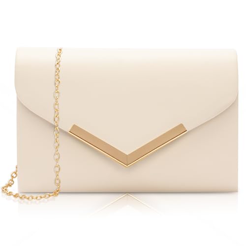 Image of Larcenciel Women's Clutches, Faux Leather Nude Clutch Bags for Women w/Chain, Elegant Envelope Evening Handbag, Minimalist Stylish Shoulder Purse Crossbody Bag for Wedding, Dinner, Prom, 21x13x5CM