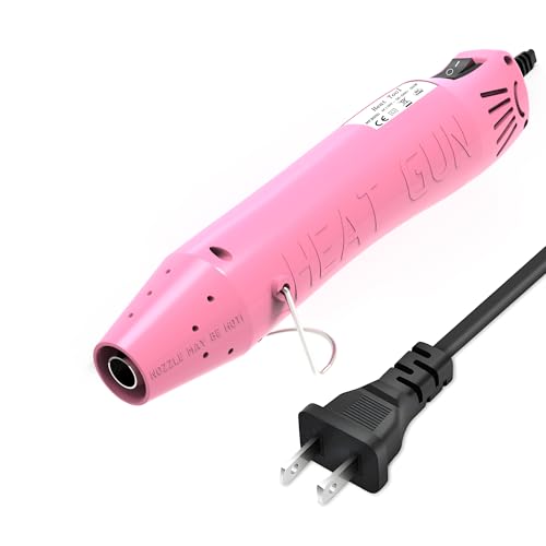 Heat Gun, Mini Heat Gun for Shrink Tubing, Portable Heat Gun for DIY Crafts, 300W Heat Air Gun with Reflector Nozzle, Shrink Wrap Gun Tool for Shrink Packaging PVC, Drying Paint, Clay - Pink