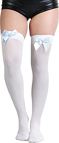 Image of ToBeInStyle Women's Opaque Long Thigh High Stockings w /Decorative Front Satin Bow