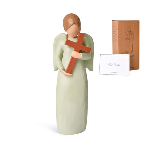 Heloner Angel Figurines with Cross, Praying Angel Sculpture Figurine for Gifts Home Decoration, Sympathy Cross Resin Angel Statues Christian Home Decor Gifts for Women