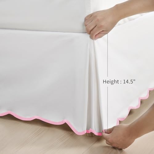 HIG Off-White Chic Queen Bed Skirt - Easy Fit Scallop Edge Pleated Bedskirts, 14 Inch Drop Anti-Slip Dust Ruffle, Thick Fabric for Enhanced Privacy, Pre-Washed for Long-Lasting Use(N60022)