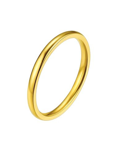 PROSTEEL Bague Femme Fine Acier Dorée 2mm Taille 57 Alliance Anneau Simple Surface Polie