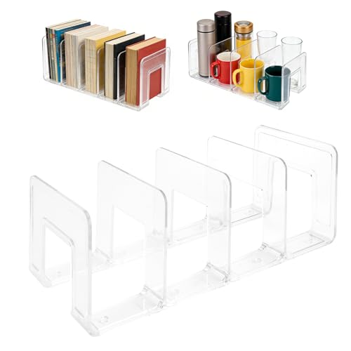 Lot de 2 Organiseurs de Rangement pour Livres, Porte-Documents et Range-Revues à 4 Compartiments, Organiseur de Bureau Transparent en PVC pour Classeurs et...