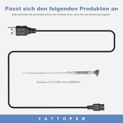 Yattoper Der poolroboter Ladekabel Kompatibel mit Bestway Lay-Z-SPA Xtras BW60327 akkubetriebener Pool- und Whirlpoolsauger Ladegerät