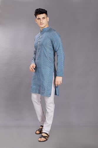 Image of DIVISIVE Men's Jequard Embroidered Art Silk Slim Fit Only Kurta