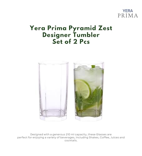 Image of Yera Prima Pyramid Zest Designer Tumbler Set of 2, 210 ml Each | Tumblers for Water, Cold Drinks, Juice | Dishwasher Safe | for Daily use & Gifting