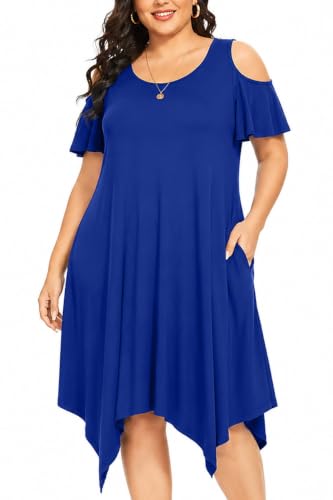 Image of Pinup Fashion Plus Size Summer Sundress Casual Flowy Cold Shoulder Dress