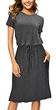 Womens Spring Pockets Modest Work Casual Midi Knee Length Dress Solid Gray XL