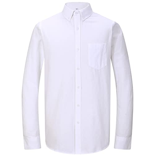 MGWDT Men's Dress Shirts Long Sleeve Oxford Button Down Shirt Classic-Fit Cotton Blouse Wrinkle Resistant