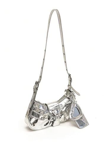 Women's Y2K Metallic Studded Shoulder Handbags Buckle Zipper Crossbody Bags with Coin Purse2