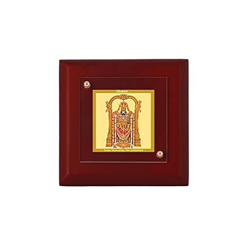Cadre photo Tirupati Balaji en feuille d'or 24k en bois MDF de qualité supérieure