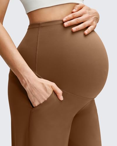 Image of G4Free BareFeel Maternity Pants Over the Belly Pregnancy Trousers for Work | High Waist Coverage,Two Side Pockets,Wide Leg Design,Soft Knit Fabric,for Dress Casual Yoga