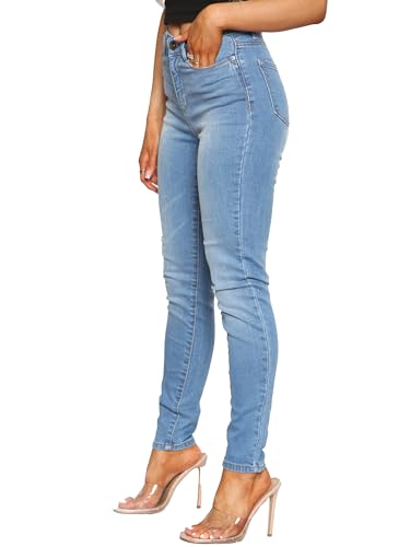 989Zé ENZO Womens Skinny Jeans Ladies Stretch Denim Cotton Trousers Pants with Pockets Light Blue 14