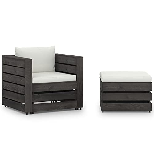 Susany Muebles de Jardín 2 Piezas con Cojines Madera Impregnada Gris