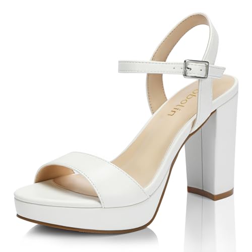 Image of Wide Width Heels for Women Block Chunky Platform High Heels Sandals Open Toe Wedding Party Ankle Strap Dress Shoes