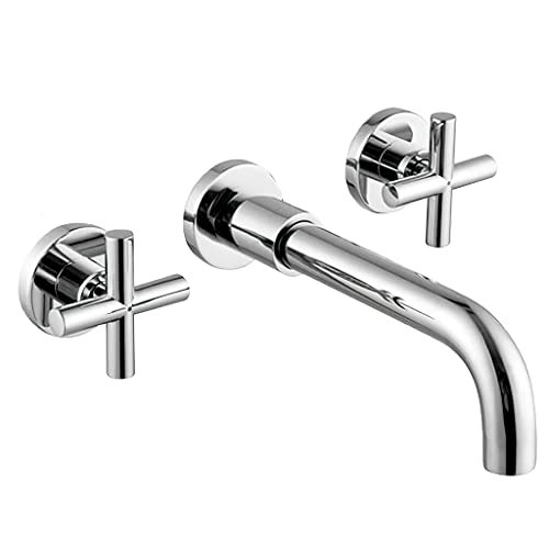 VALAZ Grifo Lavabo Cromado Empotrado | Grifo Lavabo Bimando, Mezclador Agua Fría y Caliente, Ahorro de Agua | Instalación Fácil y Rápida | Latón, Inoxidable, Redondo, Caño 21 cm, Serie Nalon