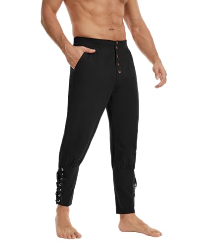 YAOHUOLE Mittelalter Kostüm Viking Gothic Hose Herren Mittelalter Herren Hosen Schwarz XL