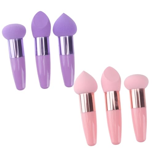 BESTYASH 3 Piezas Pinceles de Maquillaje con Esponja de Diseño de para Aplicación Precisa de Polvos y Base Mango Estable y Ergonómico para Sombras y Rubor Color Rosa Combinado