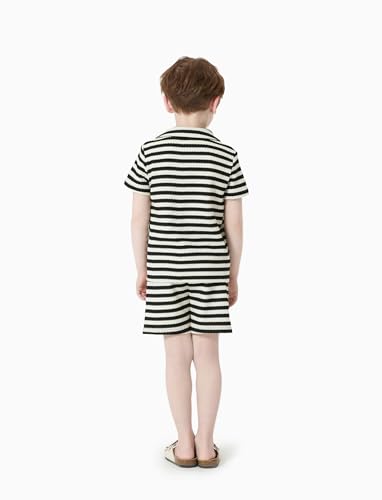 Image of PATPAT Family Matching Summer Outfits, Ribbed Knit Striped Women Skirt Set, Men Button Down Shirt and Kids Outfits