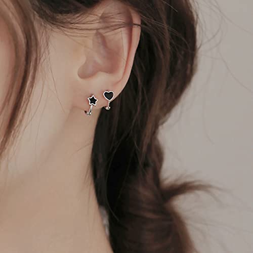 Reffeer Solid 925 Sterling Silver Black Star Huggie Earrings Hoops for Women Teens Small Star Hoop Earrings Cartilage Helix Earrings3