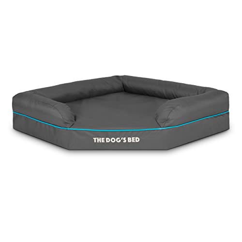 The Dog's Bed Orthopädisches Hundebett mit Memory-Schaum, Wasserdicht, Groß, Grau und Blau, lindert Arthritis und Hüftdysplasie, Therapeutisch und Unterstützend, Waschbar, Tierärztlich Geprüft