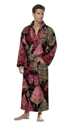 Christmas Fleece Bathrobe for Men Long Kimono Sleep Lounge Robe With Pocket3