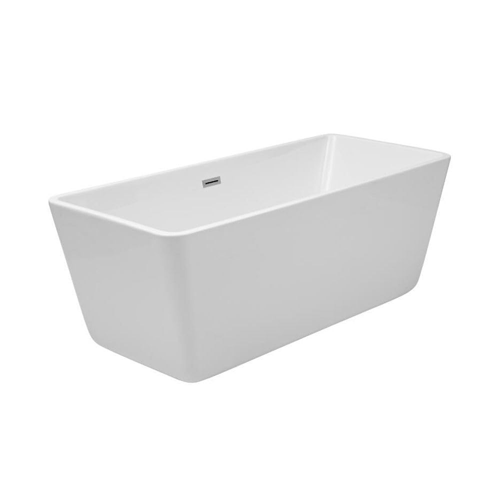 Milano Elswick White 1700mm x 750mm Double Ended Freestanding Square Bath Copper Overflow Waste