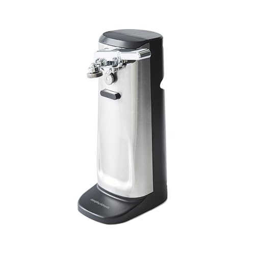 Morphy Richards 3-in-1 Electric Tin Can Opener, Knife Sharpener and Bottle Cap Remover, Magnetic Lid Holder, Hands Free, Safe Cleaning, Automatic Start and Stop, Cord Storage, Stainless Steel, 432030