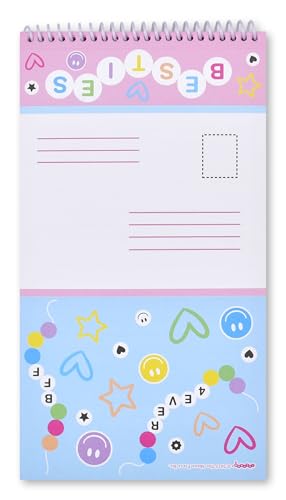 Image of iscream Fold and Send Girls Stationery Note Card Pad with Seals - Besties | 40 Pack, Cute Design, Spiral Bound, Large 10.5 inch x 5.75 inch Cards, Coordinating Sticker Sheets, Fold and Send, Summer Camp Ready