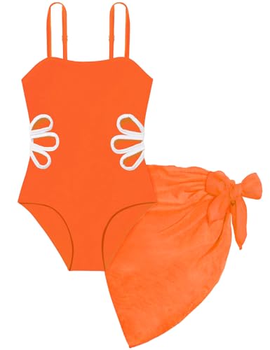 Image of Arssm Girls One Piece Swimsuits Teen Girl Swimsuit Cut Out Bathing Suit with Cover Up Skirt Swimwear 7-16Y