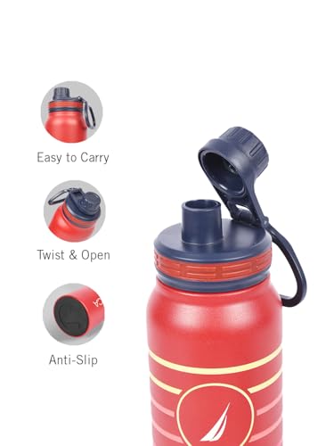 Image of NAUTICA Premium Leak-Proof Insulated Water Bottle - 1pc (Fender)| 750ml | Stainless Steel Flask with 24 Hours Temperature Retention | Ideal for Travel, Gym, Office Use Austin Printed-Red /Yellow