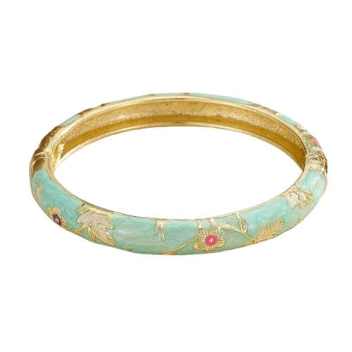 Cloisonne Bracelet For Women, Chunky Bangle Trendy Cute Flower Enamel Bangles Multi Tone Engraved Cuff Gold Plated Bracelets Stackable Wife Jewelry Friendship Gift