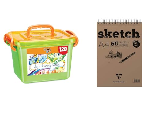 BIC Kids Boîte de Coloriage, 60 Crayons de Couleur, 60 Feutres de Coloriage, Couleurs Assorties, Boîte de 120 Unités