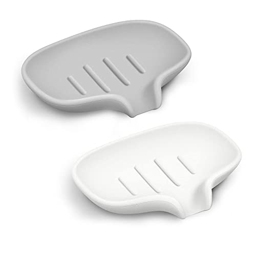 MOGADEE® Lot de 2 porte-savon en silicone auto-drainant - Robuste et flexible - Grande taille - Porte-savon en silicone pour salle de bain, cuisine, compteur Cover
